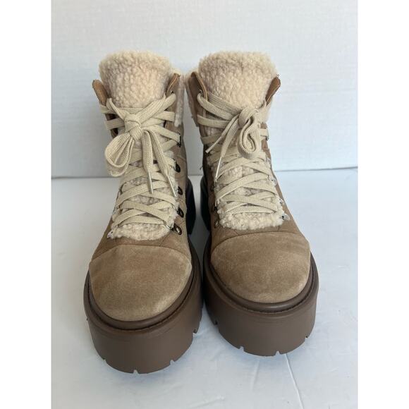NWT Steve Madden Reyen Platform Combat Oatmeal Suede Lace Up Faux Fur Boot Sz 8 - Picture 3 of 9